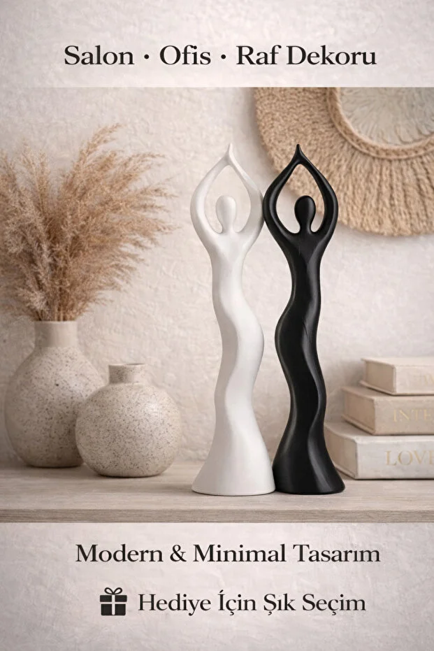 Siyah Beyaz Dekoratif Biblo Seti – Modern Minimal Salon Ofis Raf Dekoru